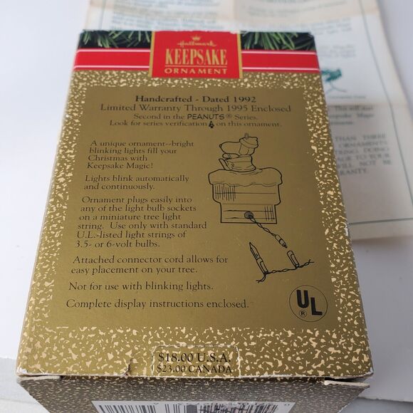 Hallmark Keepsake Ornament Magic Blinking Lights Collector's Series Peanuts 1992 - Picture 8 of 8